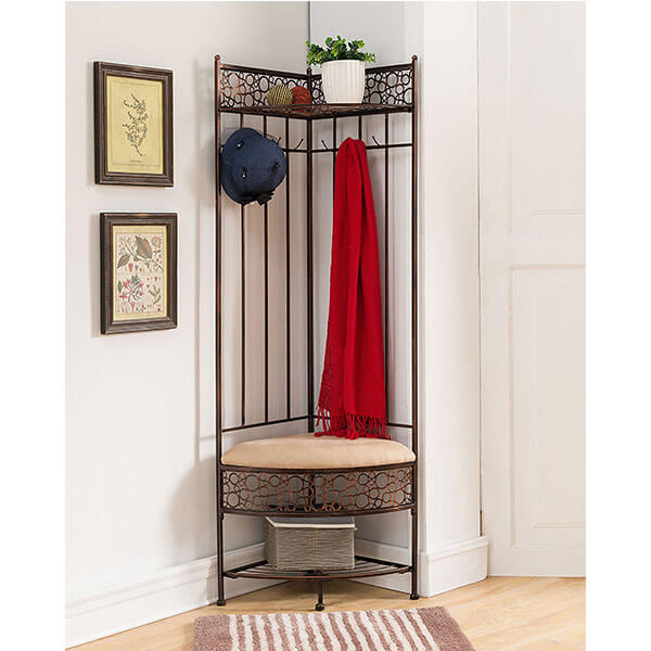 Kings Brand Furniture Brushed Copper Corner Bench with Coat Rack Kings Brand Furniture Brushed Copper Corner Bench with Coat Rack