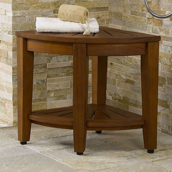 The Original Kai 15.5-inch Corner Teak Shower Bench with Shelf The Original Kai 15.5-inch Corner Teak Shower Bench with Shelf