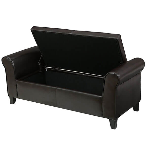 Danbury Brown Leather Armed Storage Bench Danbury Brown Leather Armed Storage Bench