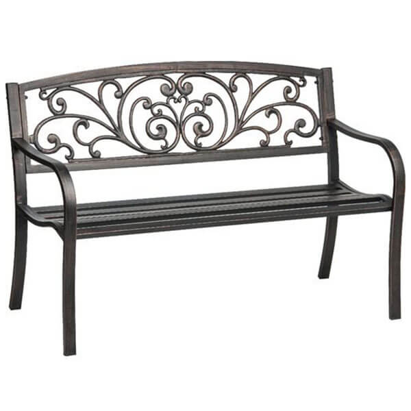 Mosaic Powder Coated Cast Iron Outdoor Patio Bench with Ivy Design Backrest, Black Mosaic Powder Coated Cast Iron Outdoor Patio Bench with Ivy Design Backrest, Black