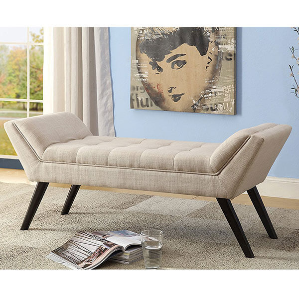 Wholesale Interiors Tamblin Mid-Century Upholstered Bench, Beige Wholesale Interiors Tamblin Mid-Century Upholstered Bench, Beige