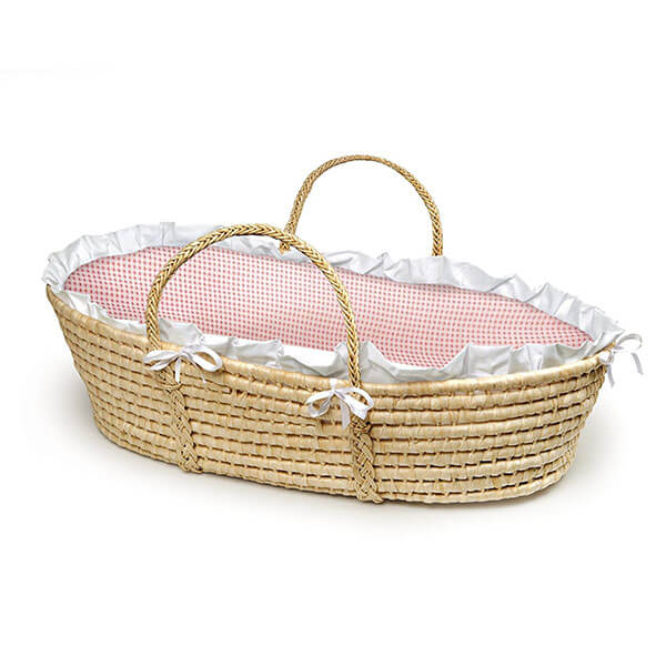 Badger Basket Natural Baby Moses Basket, Pink Gingham Badger Basket Natural Baby Moses Basket, Pink Gingham